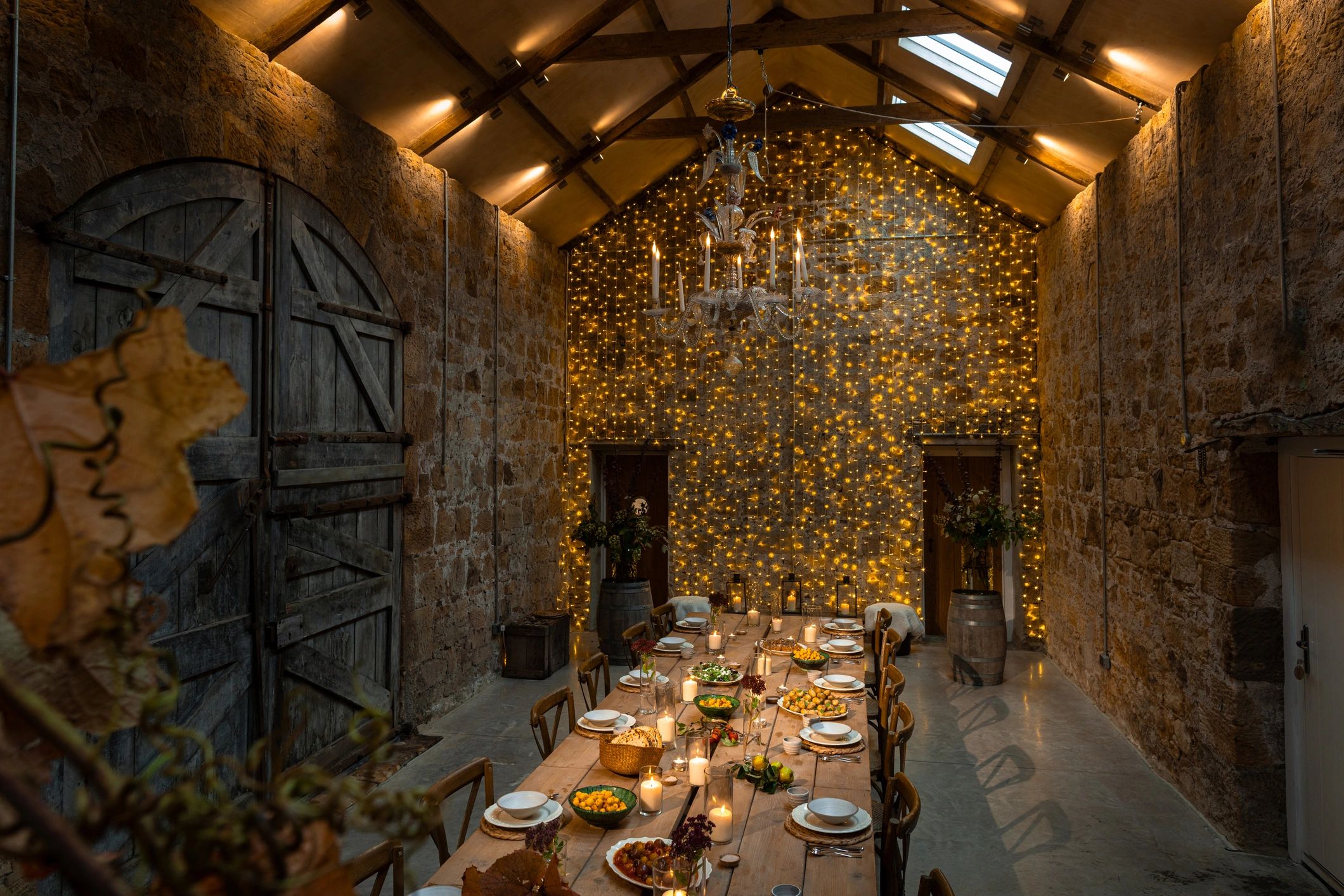 Elegant catered event table with styled food presentation